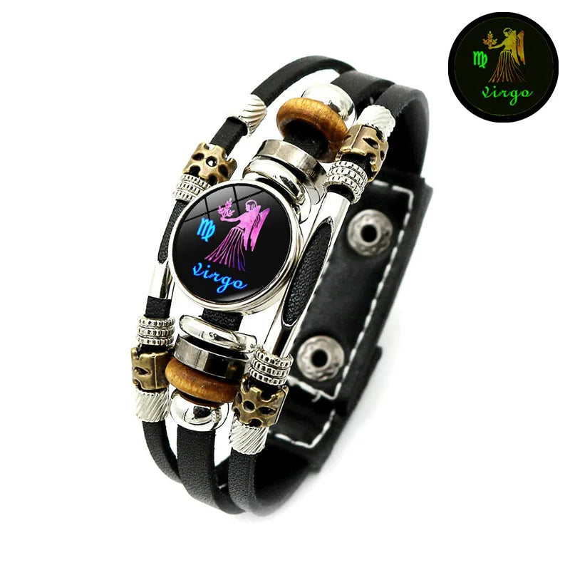 Luminous Constellation Leather Bracelet – Unisex Multilayer Charm Bracelet PLUSH Virgo