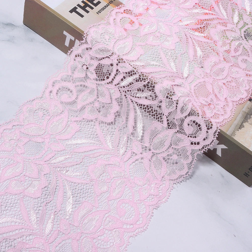 1.5 Yards 15cm Elastic Floral Lace Trim for DIY Sewing Lace Sewing Trim PLUSH pink 15cm