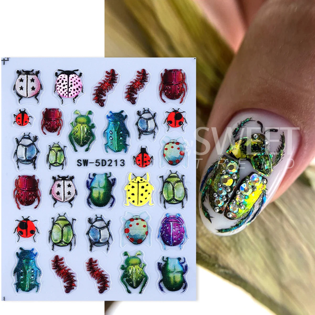 5D Insect Nail Stickers – Ladybug Beetle Embossed Decals Nail Art Stickers PLUSH