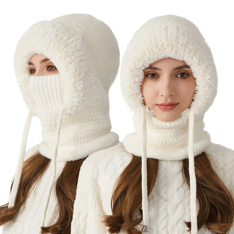 Women's Fleece Lined Knit Balaclava Hat & Neck Warmer Balaclava Hat PLUSH