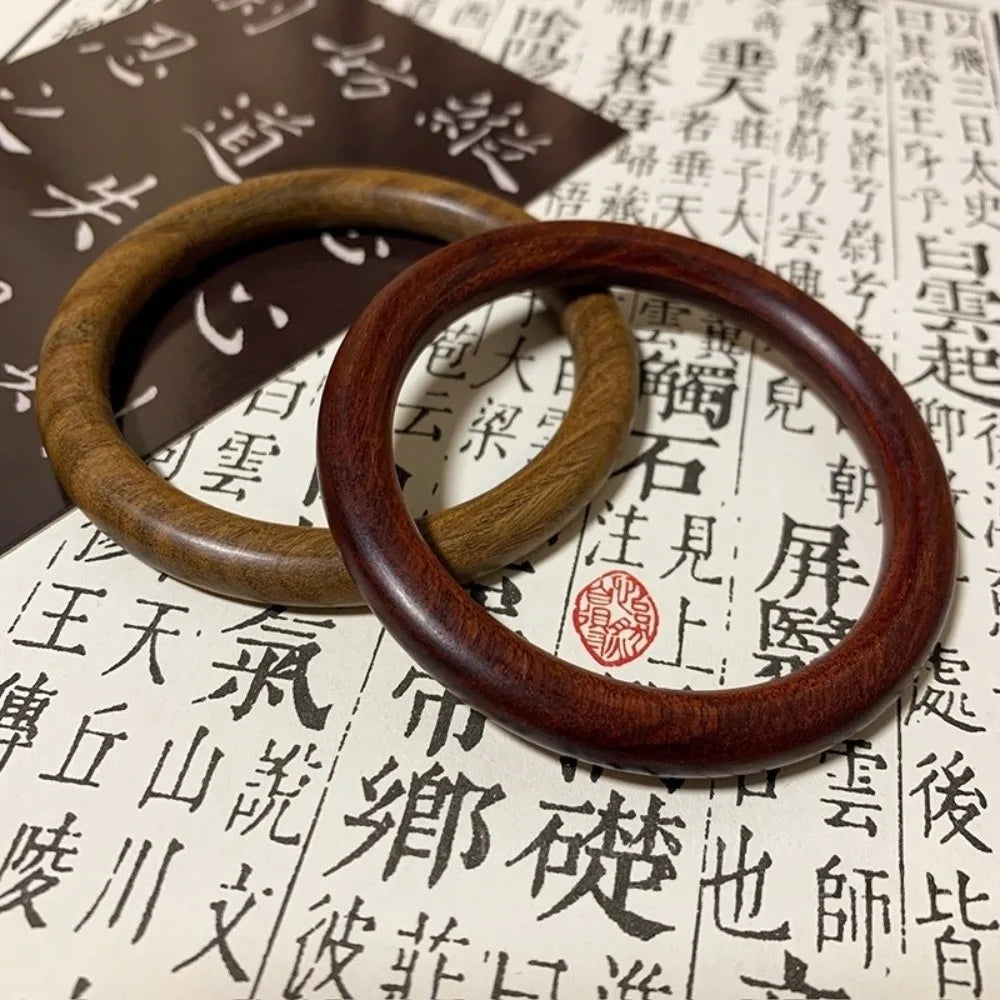 Wide Round Sandalwood Bangle – Chinese Ethnic Style Bracelet Sandalwood Bangle PLUSH