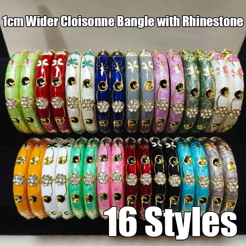 Cloisonné Enamel Bangle – Vintage Chinese Rhinestone Jewelry Enamel Bangle PLUSH