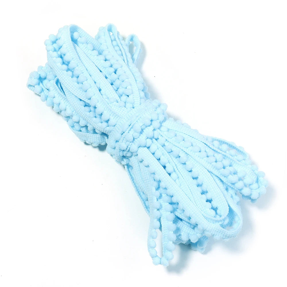 10 Yards Puffy Ball Lace Trim Ribbon – DIY Tassel Braided Rope Craft Trim Ribbon PLUSH sky blue