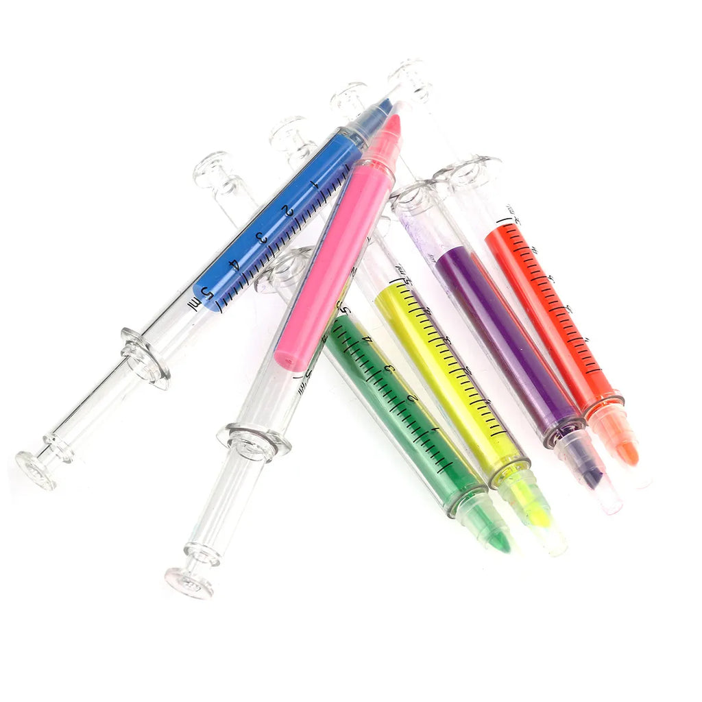 6-Pack Syringe Highlighter Pens – 6 Fluorescent Colors Novelty Highlighter Set PLUSH