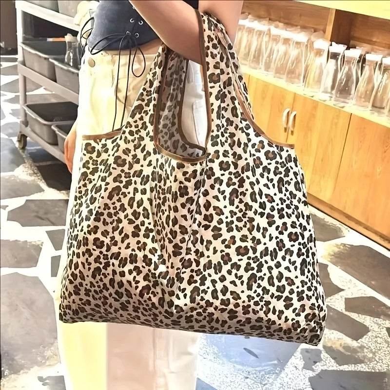 Large Leopard Print Foldable Tote Bag for Women | Shopping Bag Foldable Tote Bag PLUSH