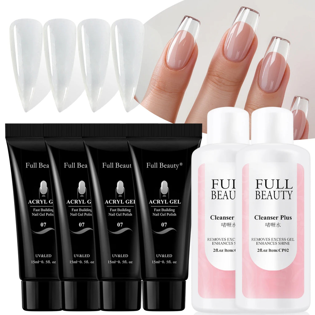 6pcs Poly Nail Extension Builder Gel Kit – Clear Crystal Set Nail Extension Gel Kit PLUSH
