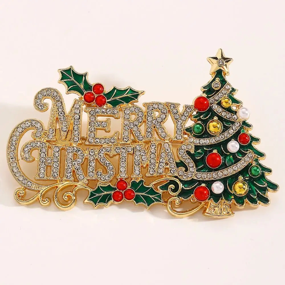 Enamel Rhinestone Christmas Brooch Pearl Lapel Pin Christmas Brooch Pin PLUSH