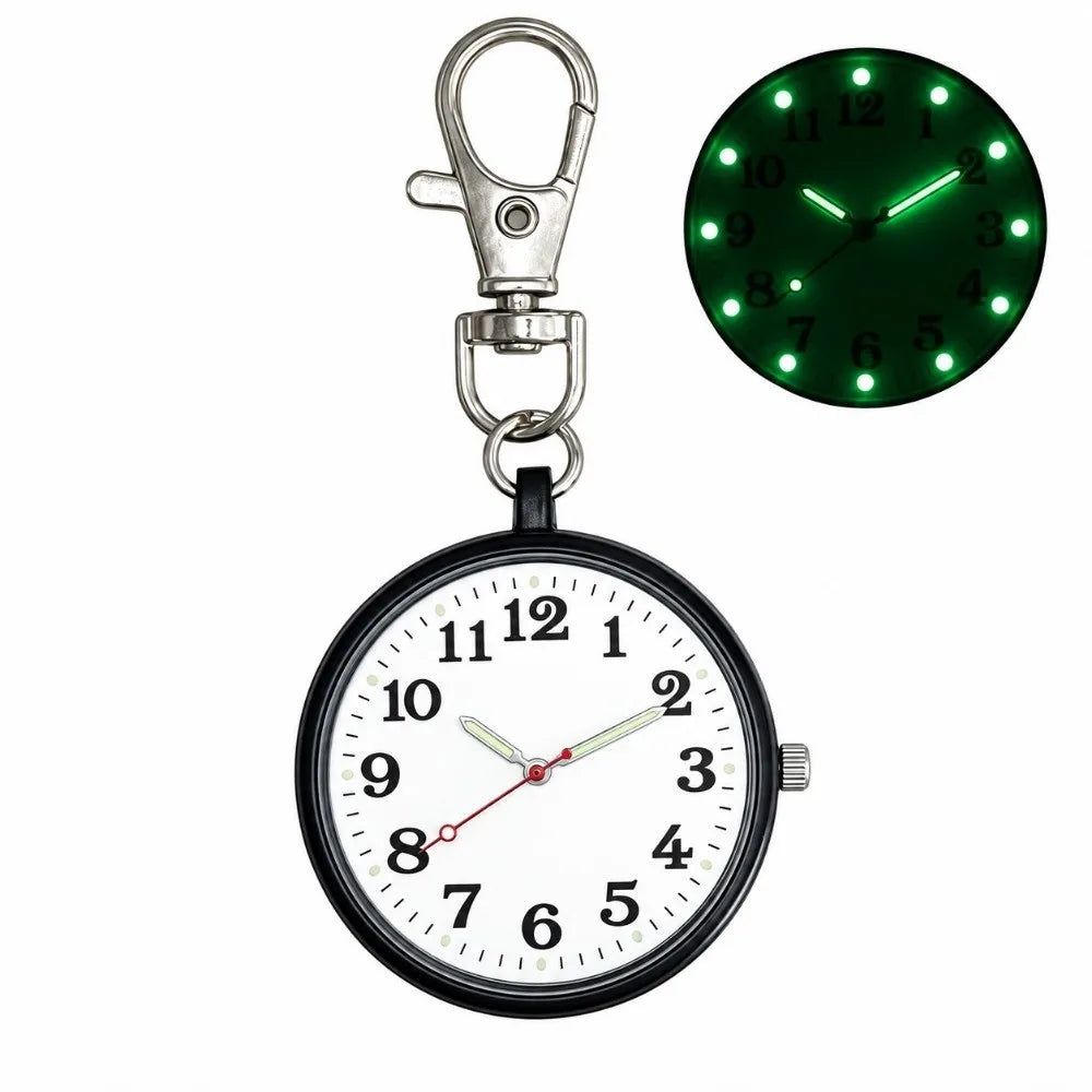 Vintage Luminous Pocket Watch Mini Quartz Keychain Clock Pocket Watch PLUSH Black