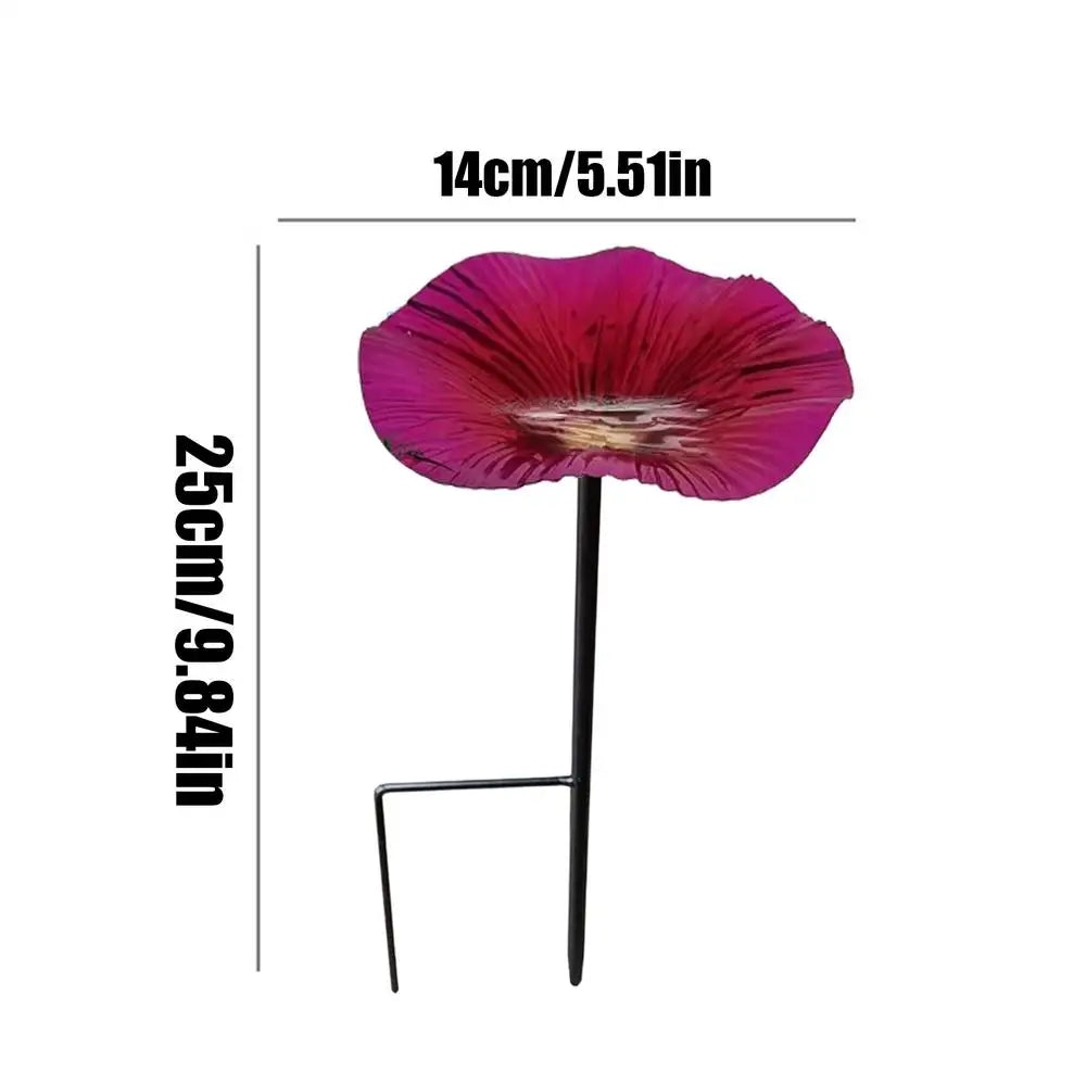 Outdoor Bird Bath Bowl with Garden Stake | Floral Yard Decor Garden Bird Bath PLUSH Red