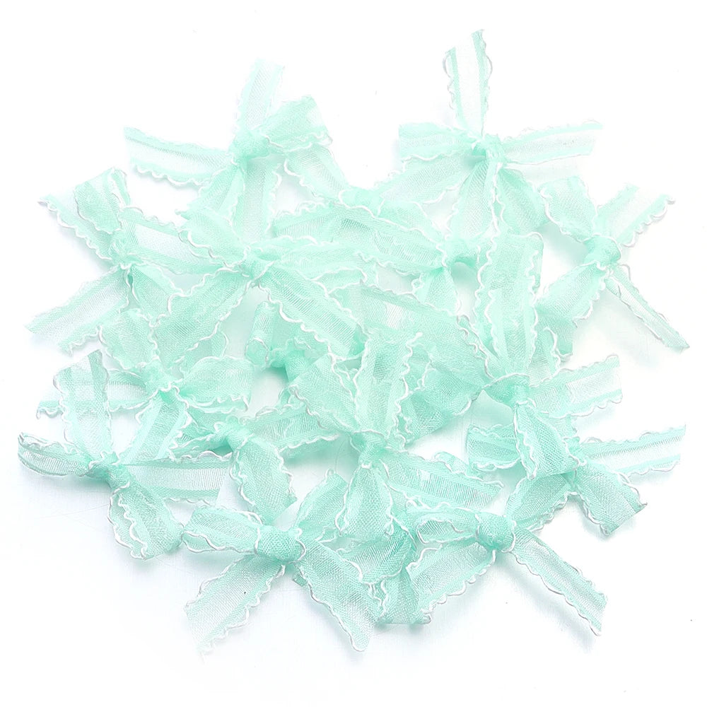 20pcs Mini Satin Ribbon Bows – Colorful DIY Craft Bowknots Ribbon Craft Bows PLUSH Green 3.5X4cm
