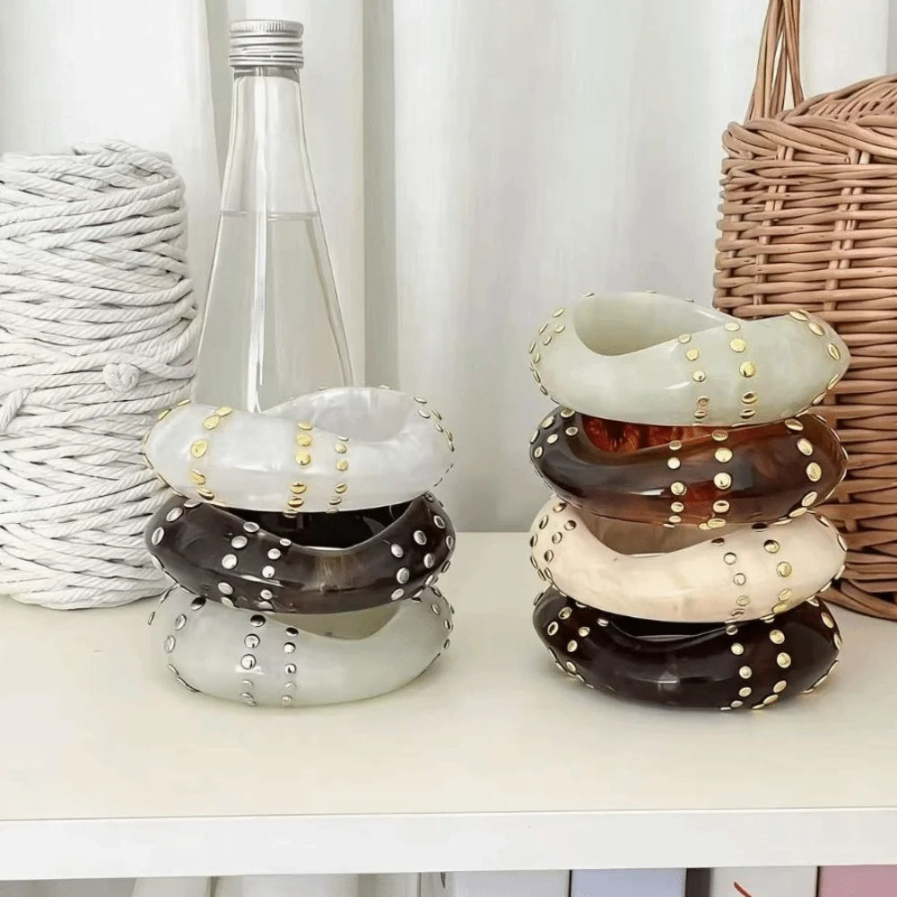 Bohemian Wide Acrylic Bangle – Vintage Resin Rivet Bracelet Acrylic Bangle Bracelet PLUSH