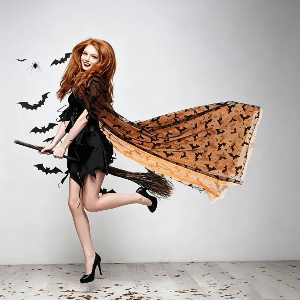 Halloween Hooded Bat Cape – Long Black Mesh Cloak for Women Halloween Costume Cape PLUSH