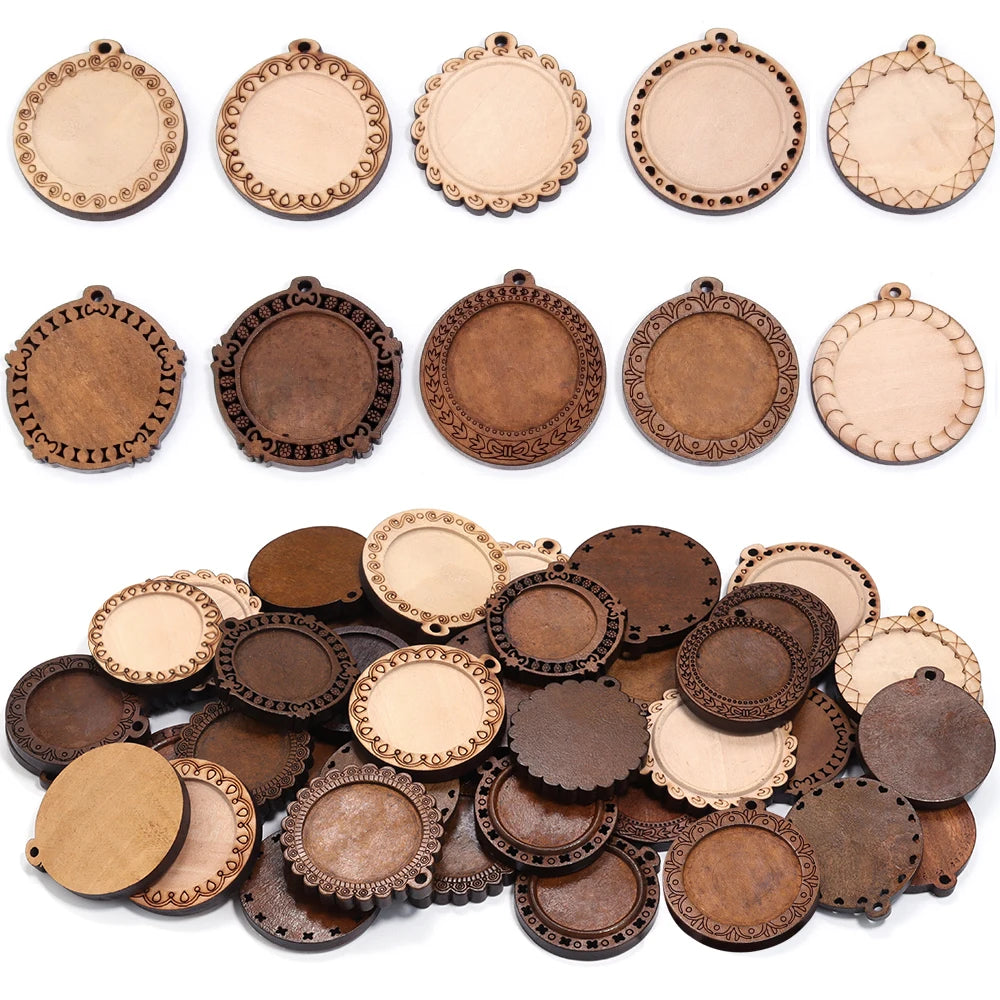 5pcs Round Wood Cabochon Pendant Trays 25/30mm – DIY Jewelry Pendant Base Tray PLUSH