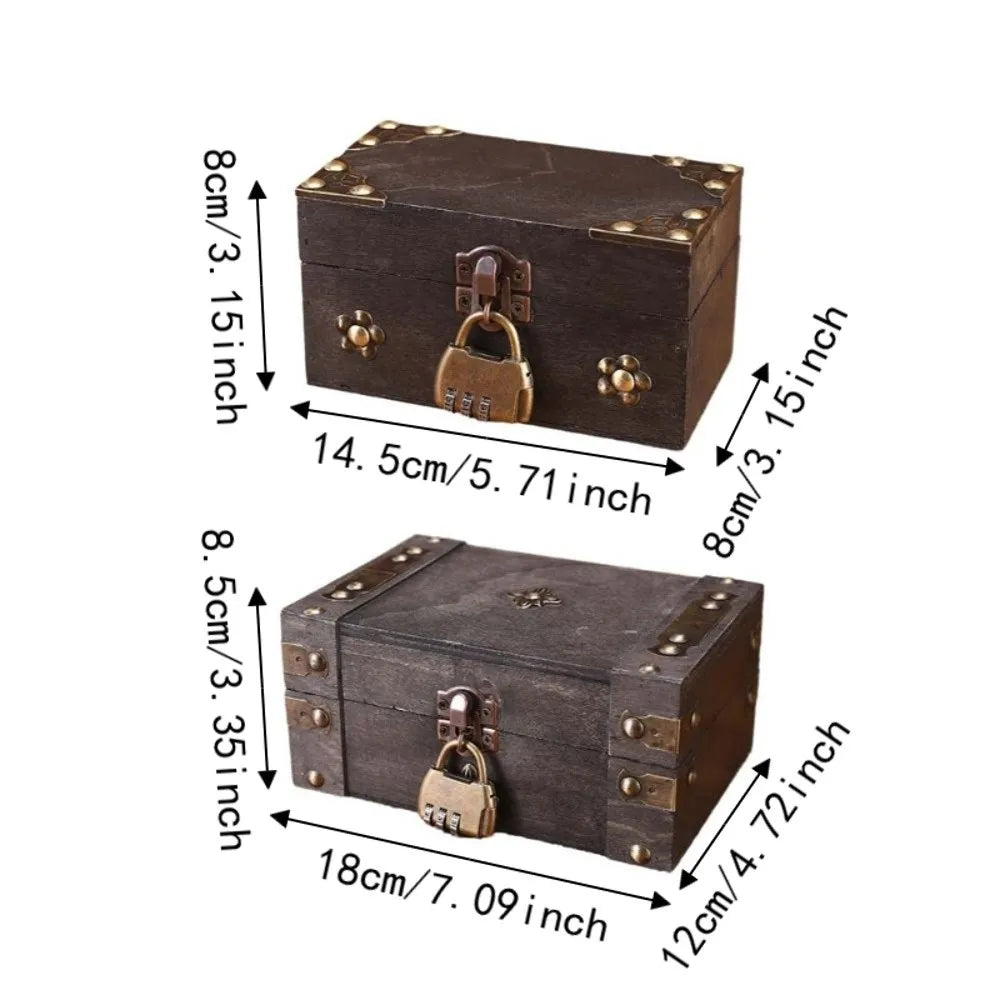 Vintage Wooden Treasure Chest Jewelry Box with Lock – Retro Jewelry Storage Box PLUSH
