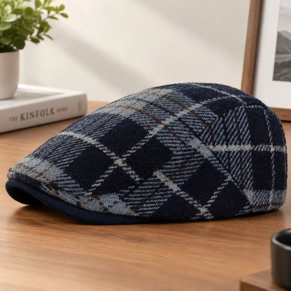 Woolen Plaid Beret Hat – Checkered Duckbill Flat Cap Beret Flat Cap PLUSH