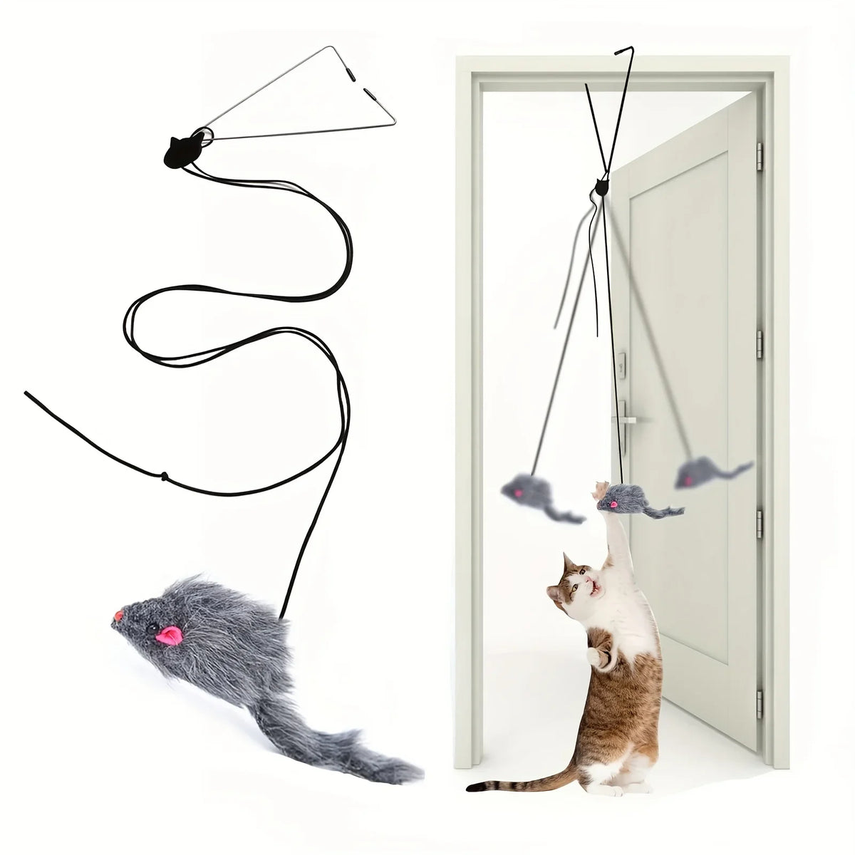 Door Hanging Cat Toy – Interactive Kitten Teaser Cat Toy PLUSH Dark gray one-size