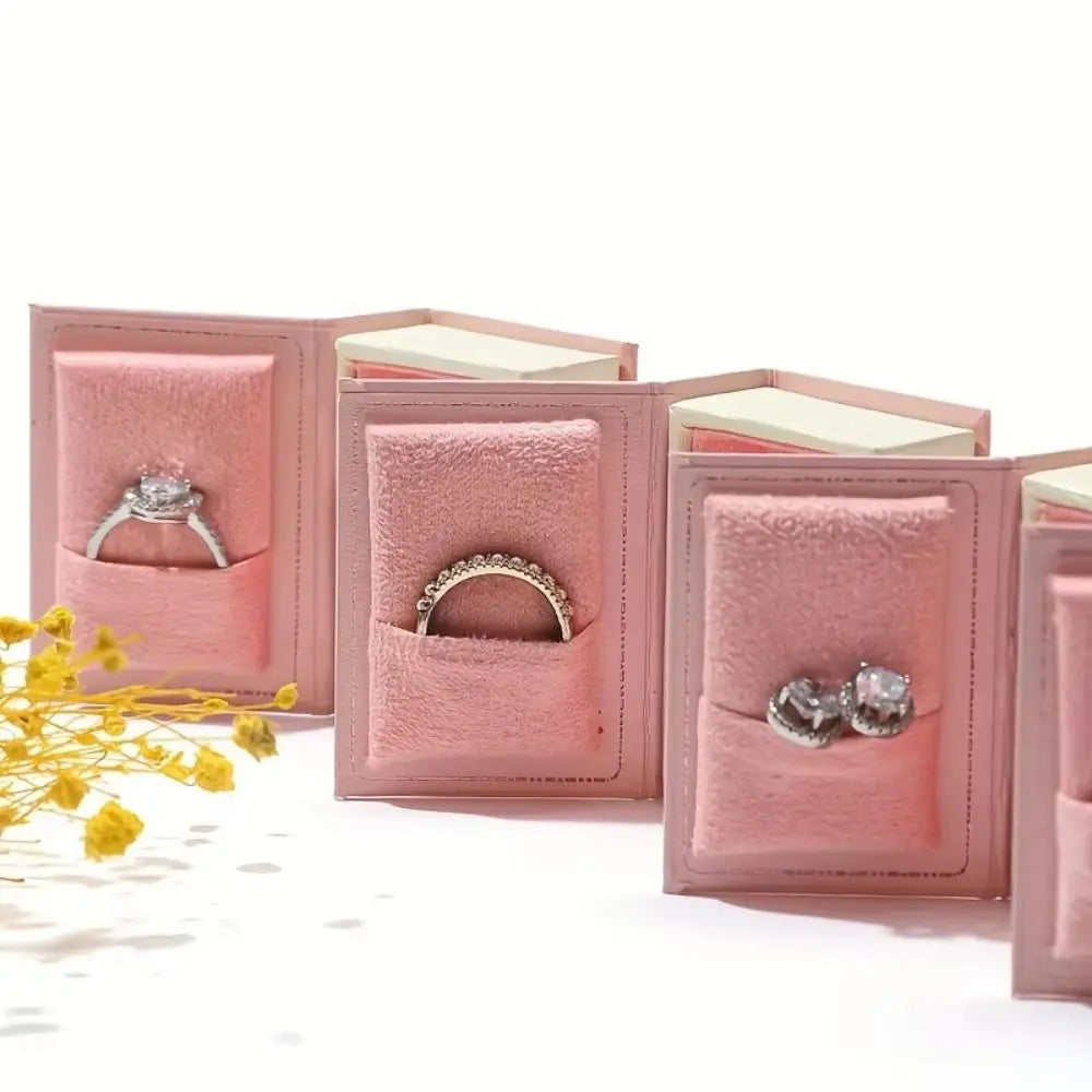 Book Shape Flip Lid Ring Box – Jewelry & Earring Display Case Jewelry Display Box PLUSH
