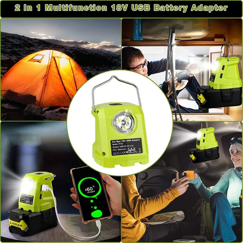 Ryobi 18V Battery Adapter – Dual USB + 9W LED Spotlight Battery Adapter PLUSH