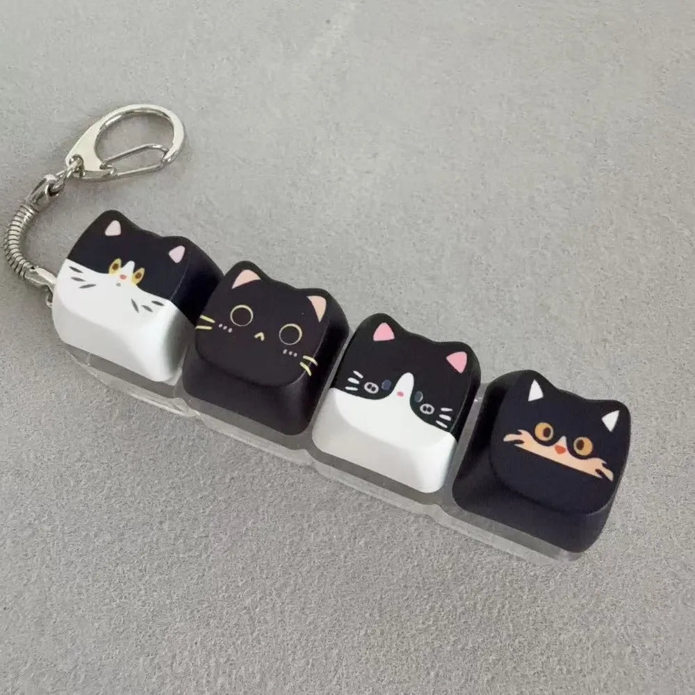Kawaii Cat Fidget Clicker Keychain – 4-Key Keycap Design Fidget Keychain PLUSH