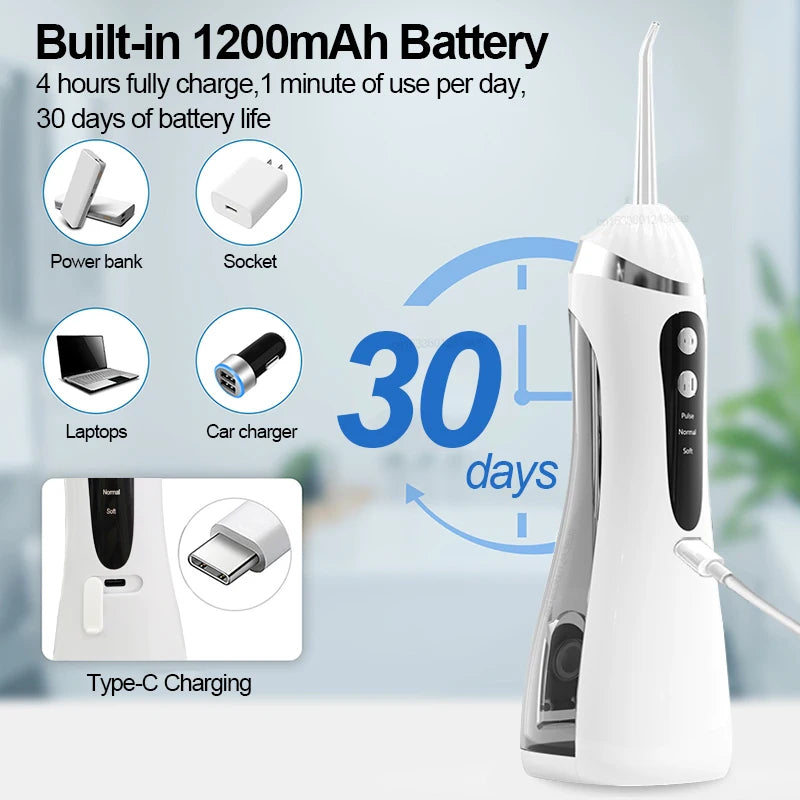 Portable Rechargeable Dental Water Flosser – 4 Tips, 3 Modes Dental Water Flosser PLUSH