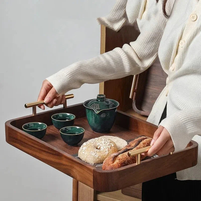 Vintage Solid Wood Serving Tray with Brass Handles | Handcrafted Wood Serving Tray PLUSH