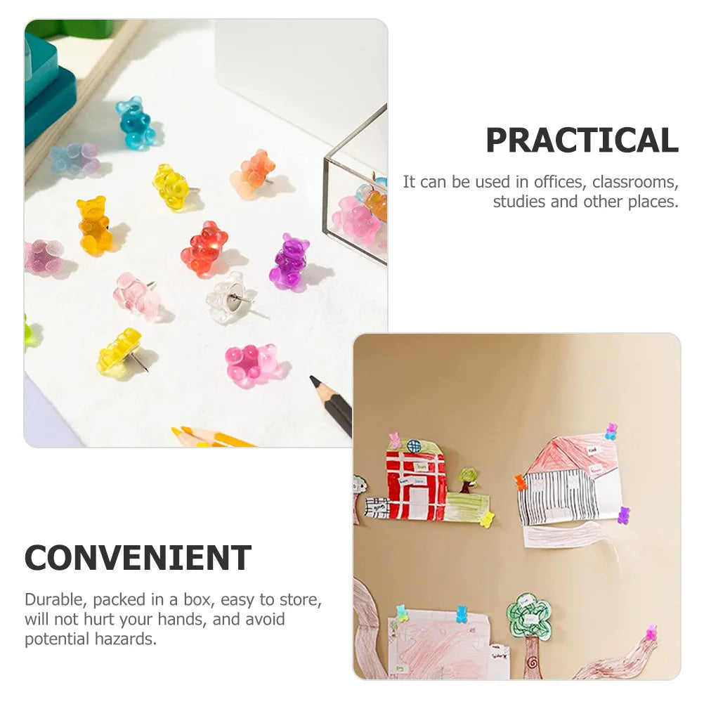 30pcs Bear Push Pins – Cute Thumb Tacks for Cork Boards & Maps Decorative Push Pins PLUSH