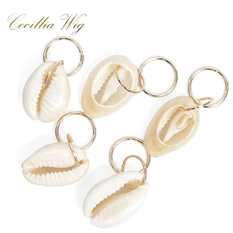 5pcs Dreadlock Beads Hair Braid Cuffs – Gold Leaf & Shell Rings Dreadlock Hair Cuffs PLUSH Gold shell 5pcs
