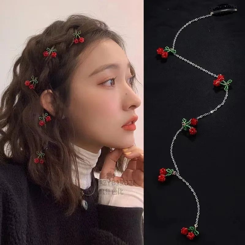 Red Cherry Tassel Hair Clip – Braided Wax Thread Charm Tassel Hair Clip PLUSH