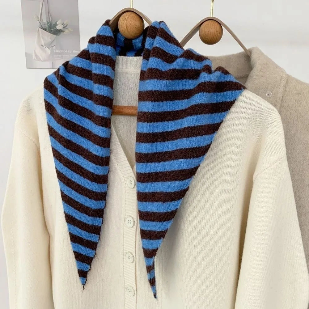 Women's Knitted Triangle Scarf False Collar Warm Shawl Knitted Scarf Shawl PLUSH Blue Coffee