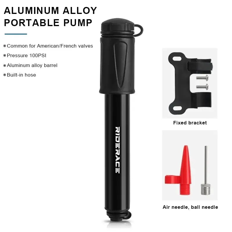 RIDERACE Mini Bike Pump – 100 PSI Portable Tire Inflator Bike Tire Pump PLUSH