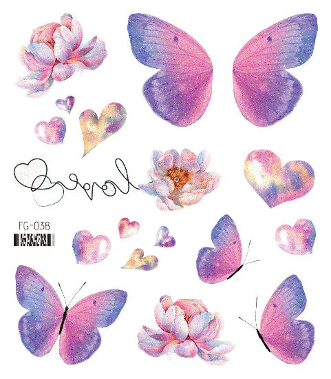 Purple Fairy Butterfly Glitter Temporary Tattoo Stickers
