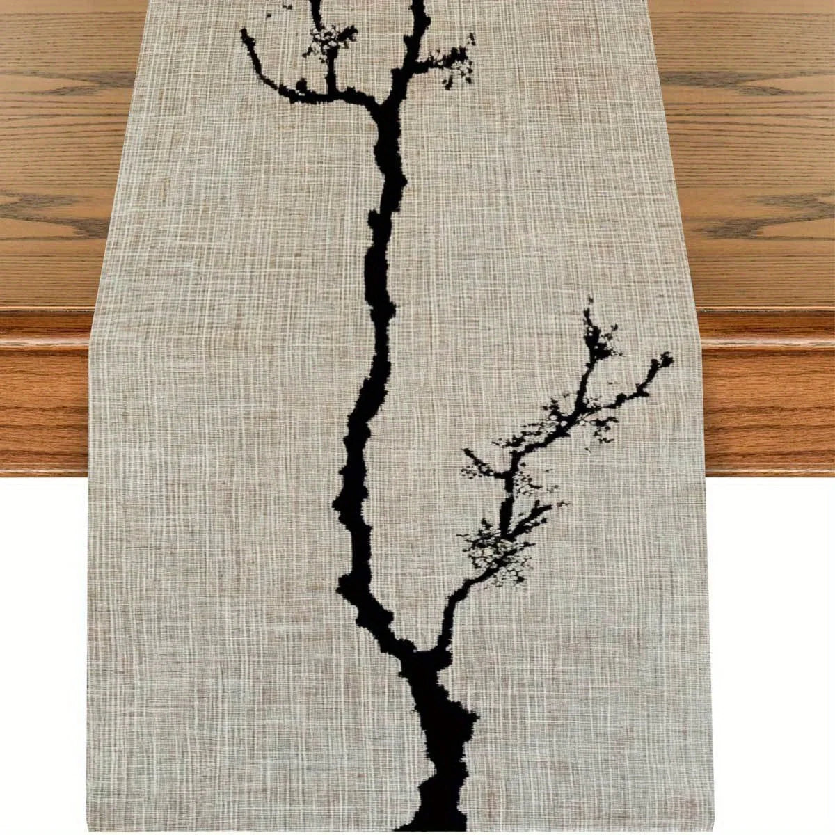 Zen Ink Branch Table Runner | Japanese Chinese Style, 3 Sizes Table Runner PLUSH A 33X183Cm