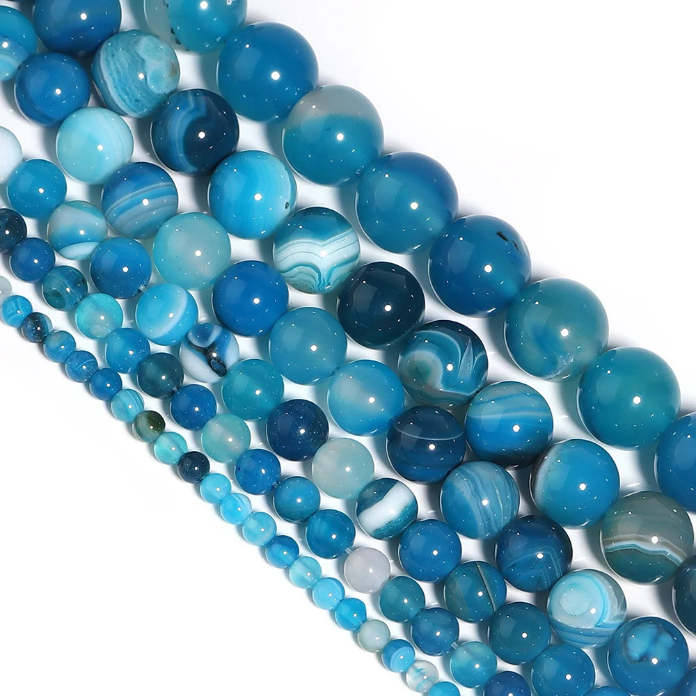 Blue Stripe Agate Round Beads 4–14mm | Natural Stone Spacer Beads Natural Stone Beads PLUSH