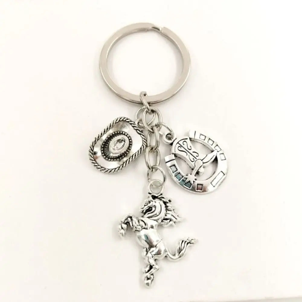 Vintage Running Horse Pendant Keychain – Silver Metal Keyring Metal Keychain PLUSH E