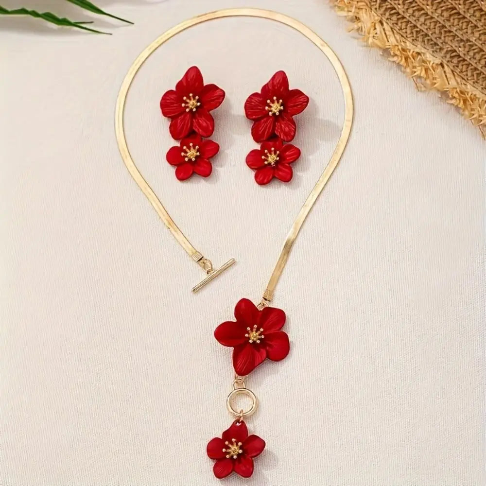 Bohemian Flower Snake Chain Necklace & Earrings Set | Women Jewelry Set PLUSH