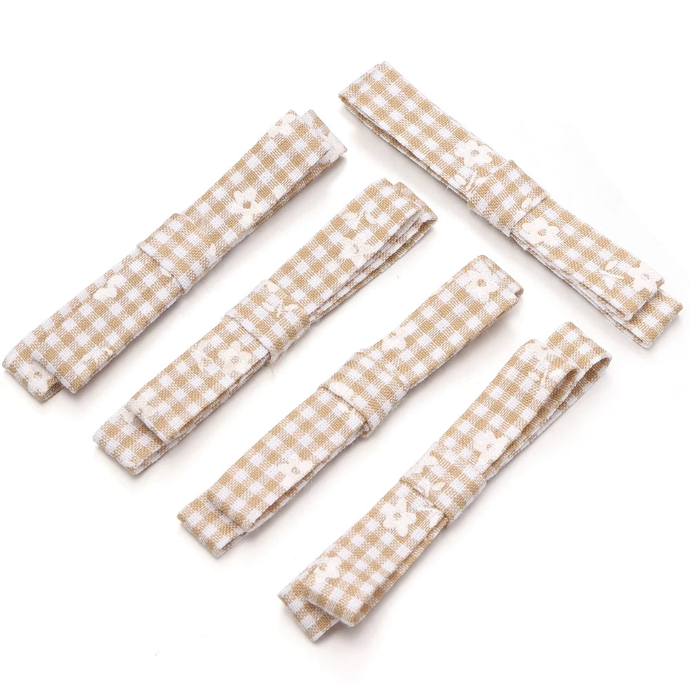 5pcs Plaid Floral Bowknots – DIY Hair Clips & Craft Decor Hair Bow Craft PLUSH brown