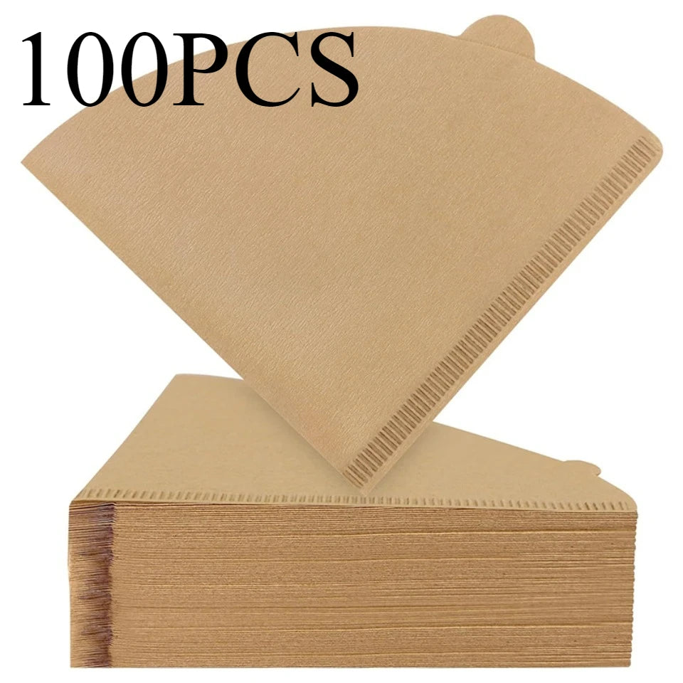 50/100pcs Disposable Wood Pulp Cone Coffee Filter Papers Coffee Filter Papers PLUSH Brown-100PCS