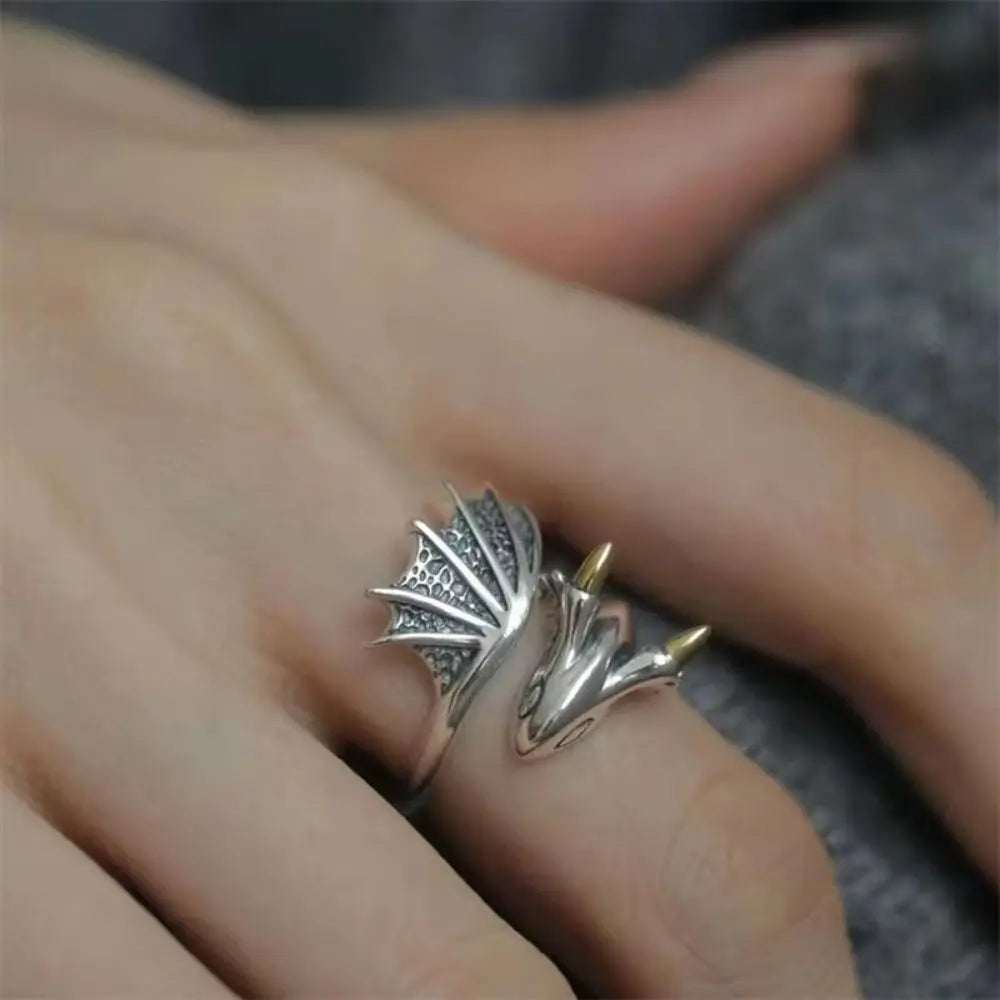 Vintage Dragon Adjustable Silver Ring – Retro Animal Jewelry Fashion Ring PLUSH