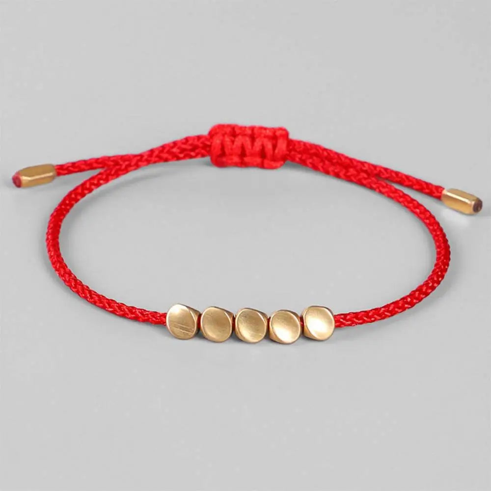 Wax Thread Friendship Bracelet with Copper Beads – Unisex Friendship Bracelet PLUSH red-5 Beads