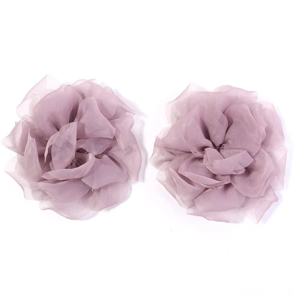 2pcs 10cm Chiffon Flower Appliques – DIY Hair & Clothes Decor Fabric Flower Appliques PLUSH purple 10cm