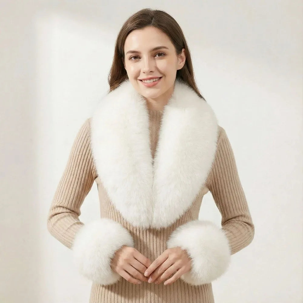 Faux Fur Scarf & Cuffs Set – Detachable Neck Warmer Women Faux Fur Scarf Set PLUSH