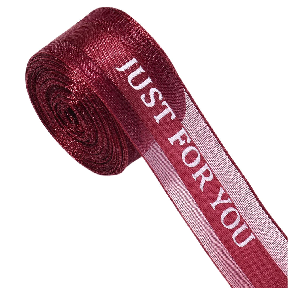 "Just For You" Organza Ribbon 10 Yards – Gift & Wedding Décor Decorative Organza Ribbon PLUSH Wine Red 2.5cm 10yards