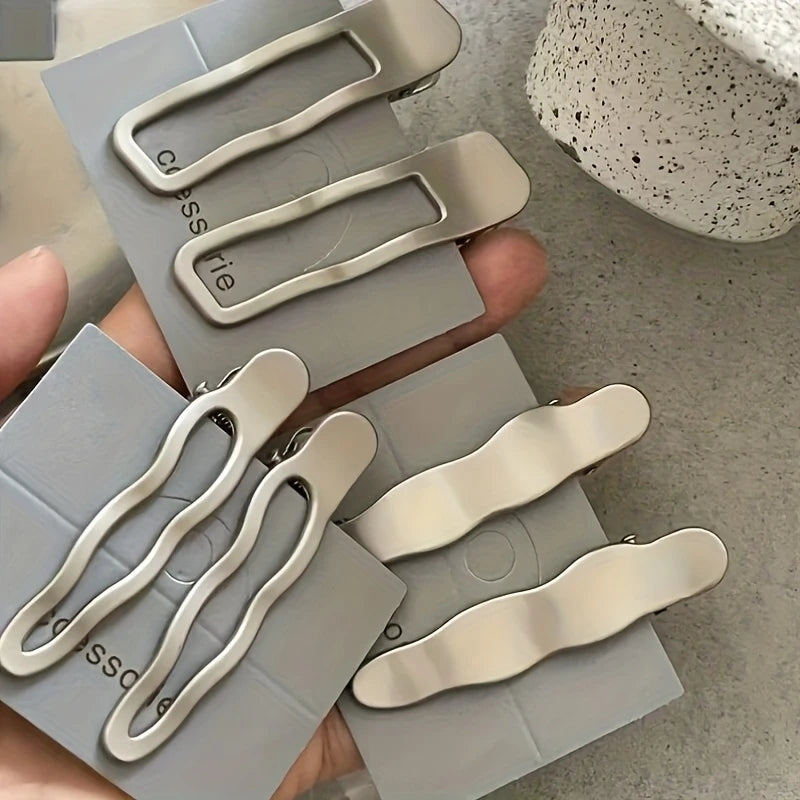 6pcs Silver Hair Clips – Wave, Geometric & Droplet Barrettes Hair Clips Barrettes PLUSH