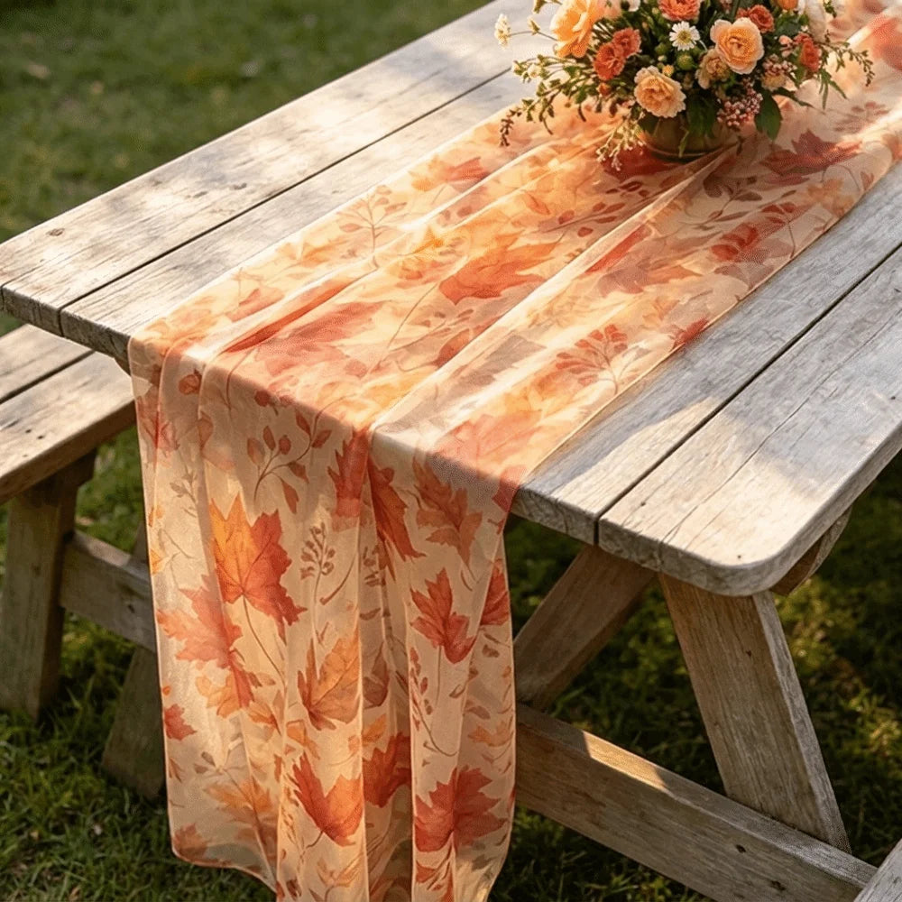 Maple Leaf Tulle Table Runner – Sheer Fall Farmhouse Decor Table Runner PLUSH Orange 31.50 x 78.74 in