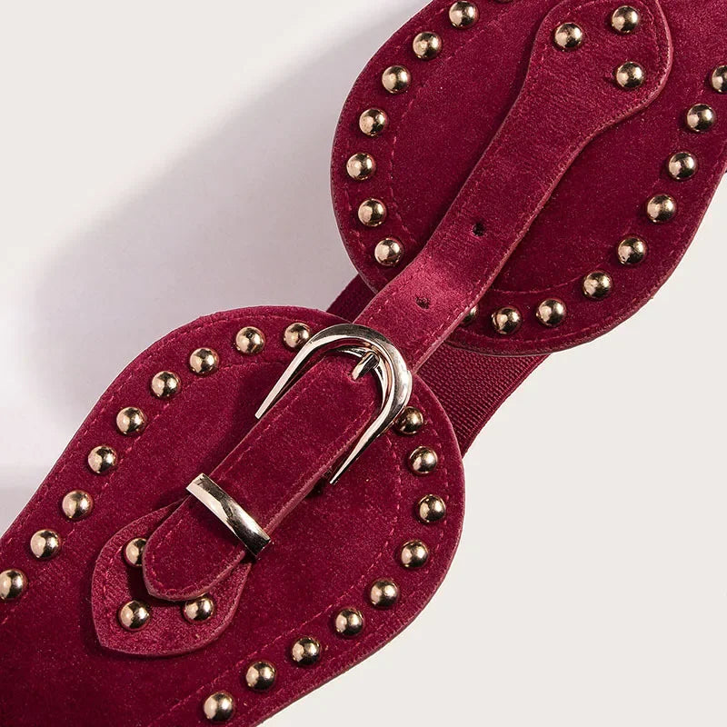 Women's Faux Leather Rivet Wide Elastic Waist Belt | Western Wide Waist Belt PLUSH