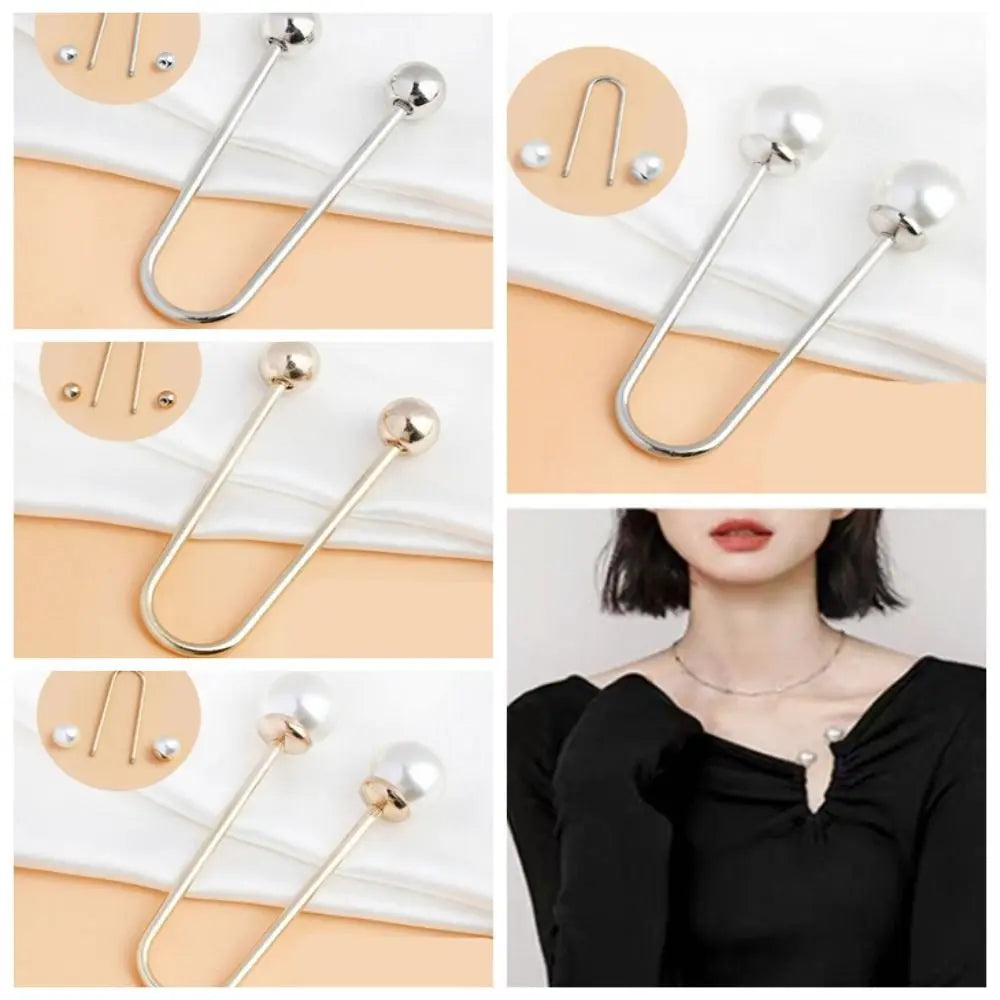 U-Shape Double Head Bead Brooch – Zinc Alloy DIY Accessory Fashion Brooch Pin PLUSH