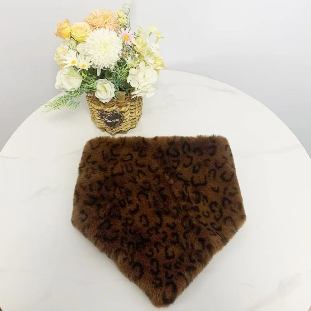 Women's Plush Faux Fur Triangle Scarf – Leopard Print Neck Warmer Plush Triangle Scarf PLUSH Style E
