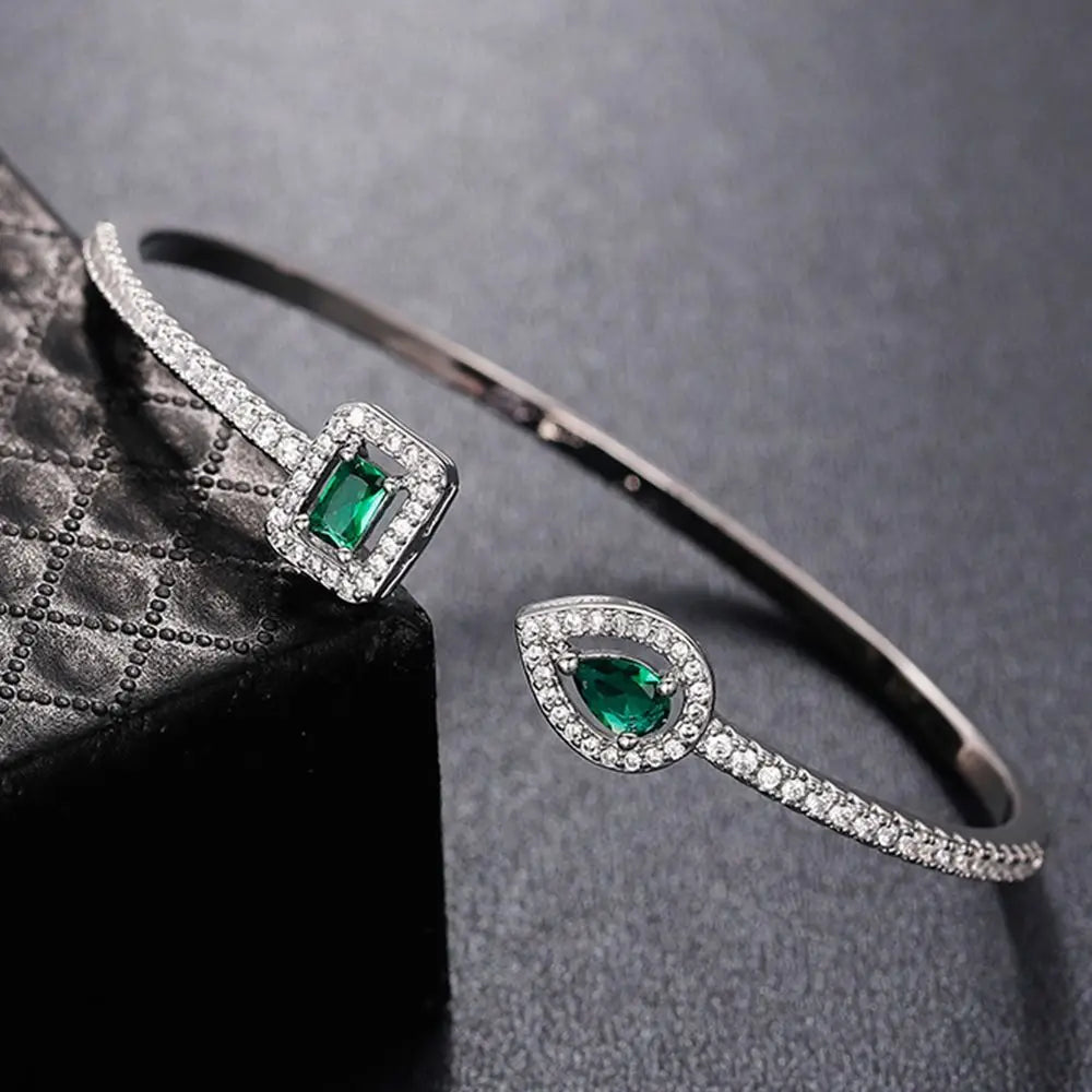 Cubic Zirconia Cuff Bracelet – Adjustable Open Bangle Cuff Bracelet PLUSH