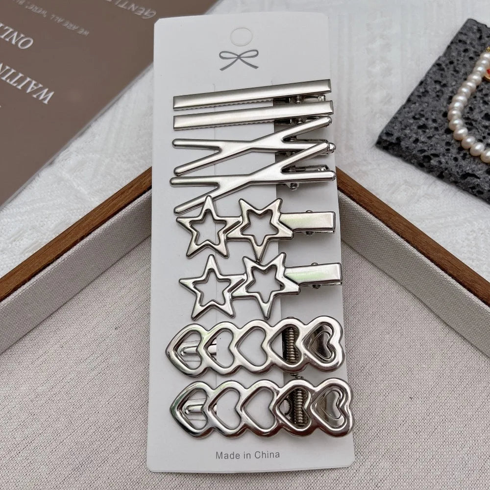 8pcs Metal Silver Geometric Hair Clips – Korean Barrettes Hair Clips Barrettes PLUSH
