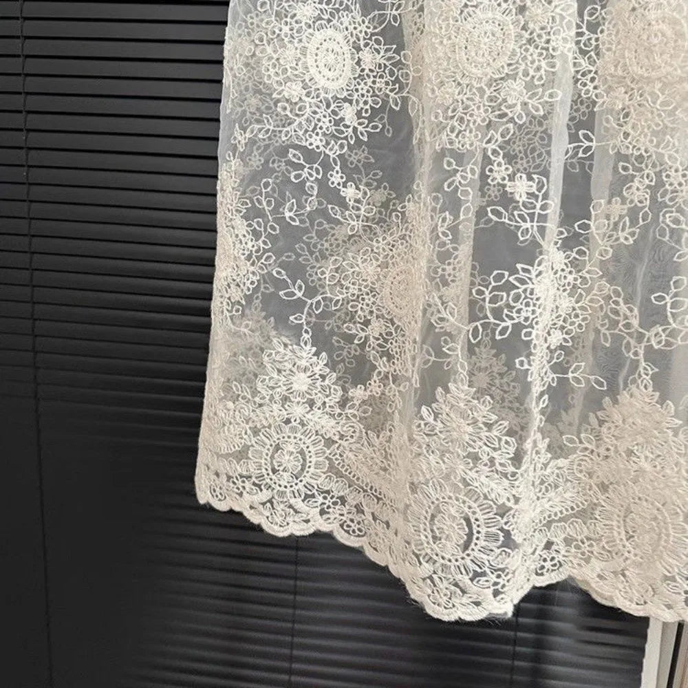 High Waist Lace Petticoat – Embroidery Flower Mesh Underskirt Lace Petticoat Underskirt PLUSH